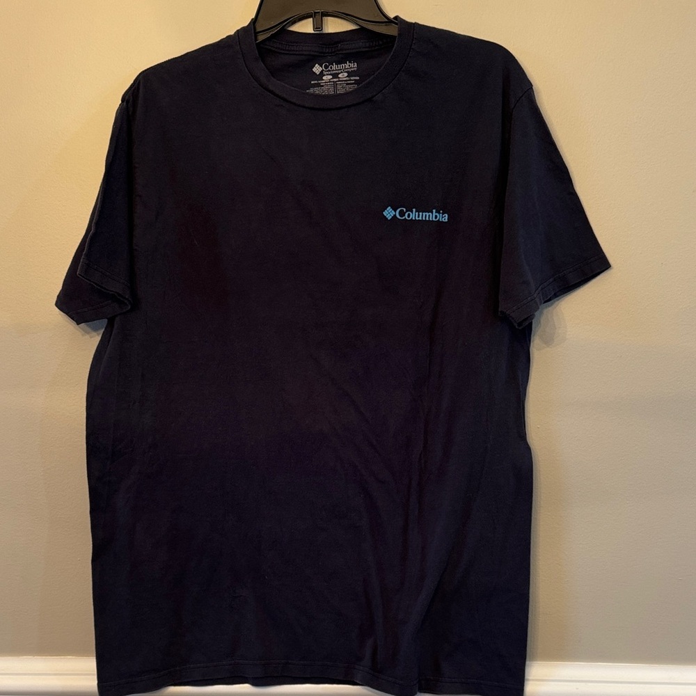 Columbia Men's Dark Blue Short Sleeve Tee Bear Graphic on back